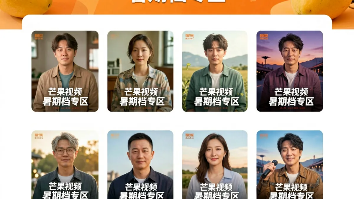 芒果视频暑期档专区页面截图，展示多部热门剧集和综艺的封面排列